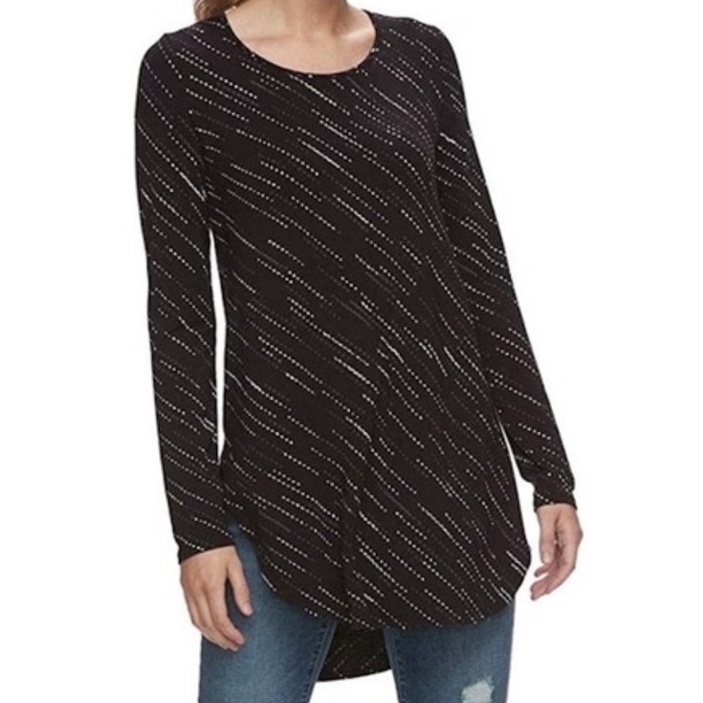 Women's APT. 9 Black Multi Asymmetrical Scoop Neck Jersey Top Size XL